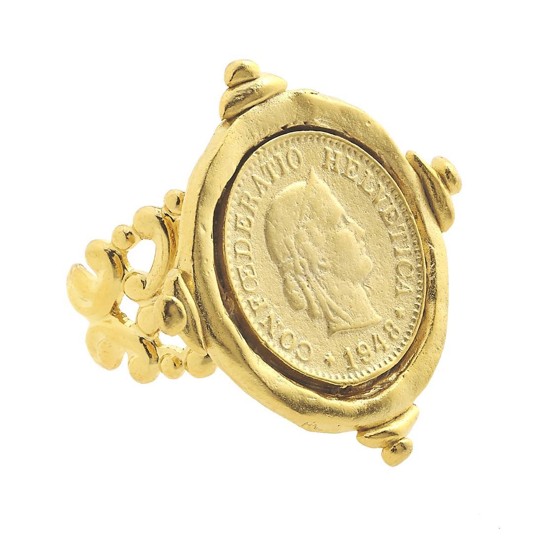 Handcast Gold Coin Adjustable Ring - Susan Shaw