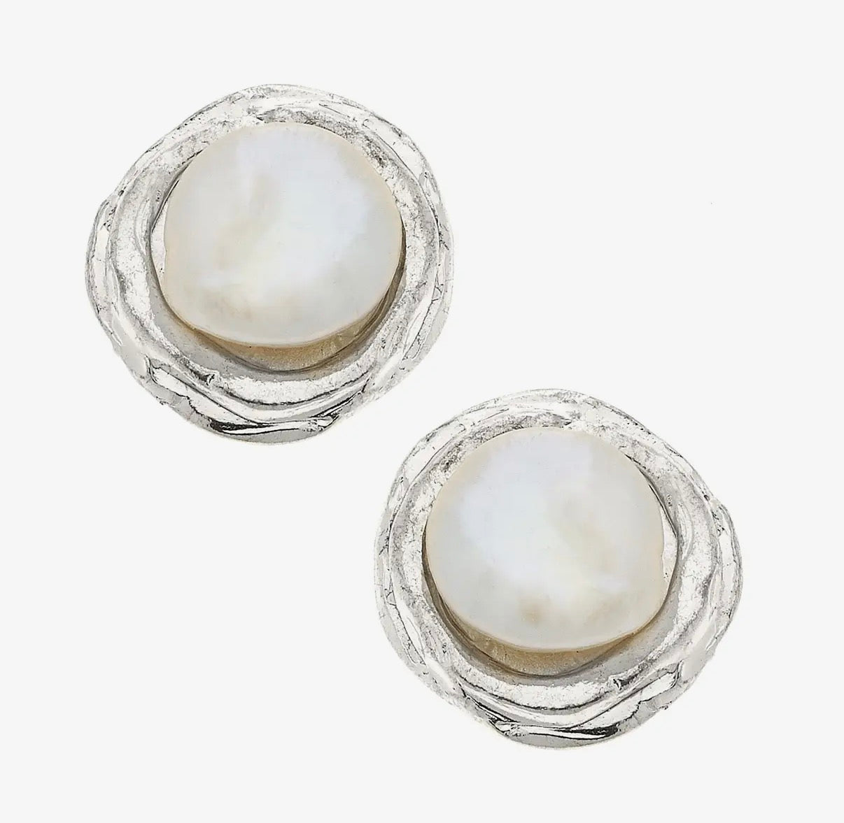 Silver Coin Pearl Earrings -Susan Shaw