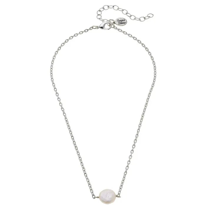 Genuine Coin Pearl on Silver Chain Necklace - Susan Shaw