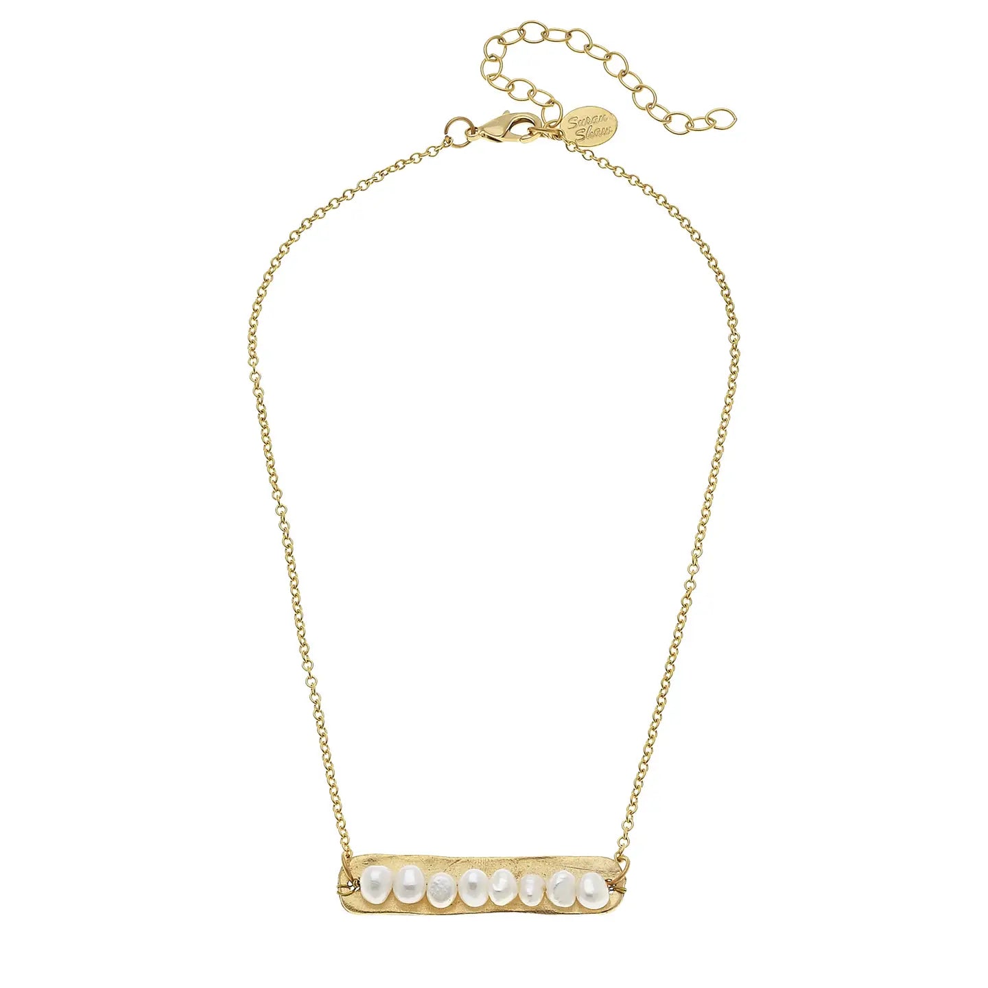 Genuine Freshwater Pearls on Gold Bar Necklace - Susan Shaw