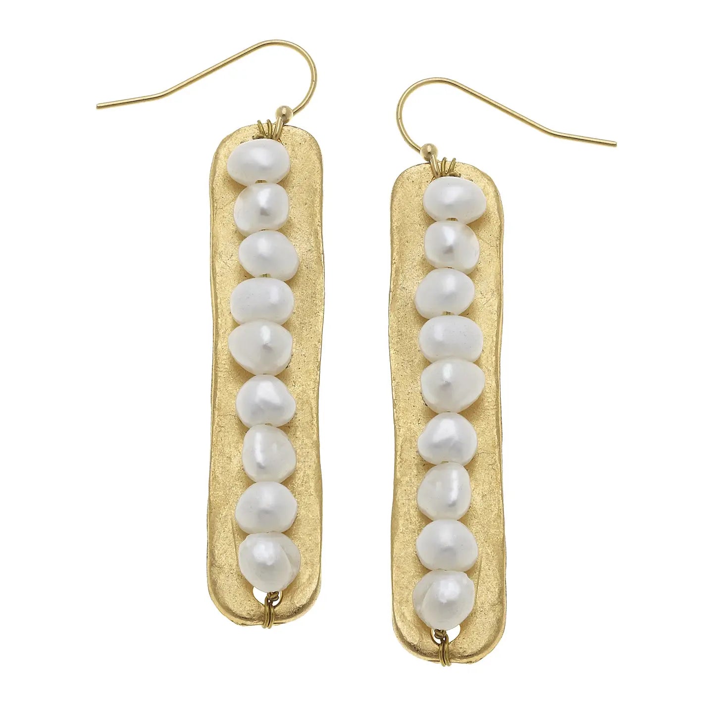 Genuine Freshwater Pearls On Gold Bar Earrings - Susan Shaw