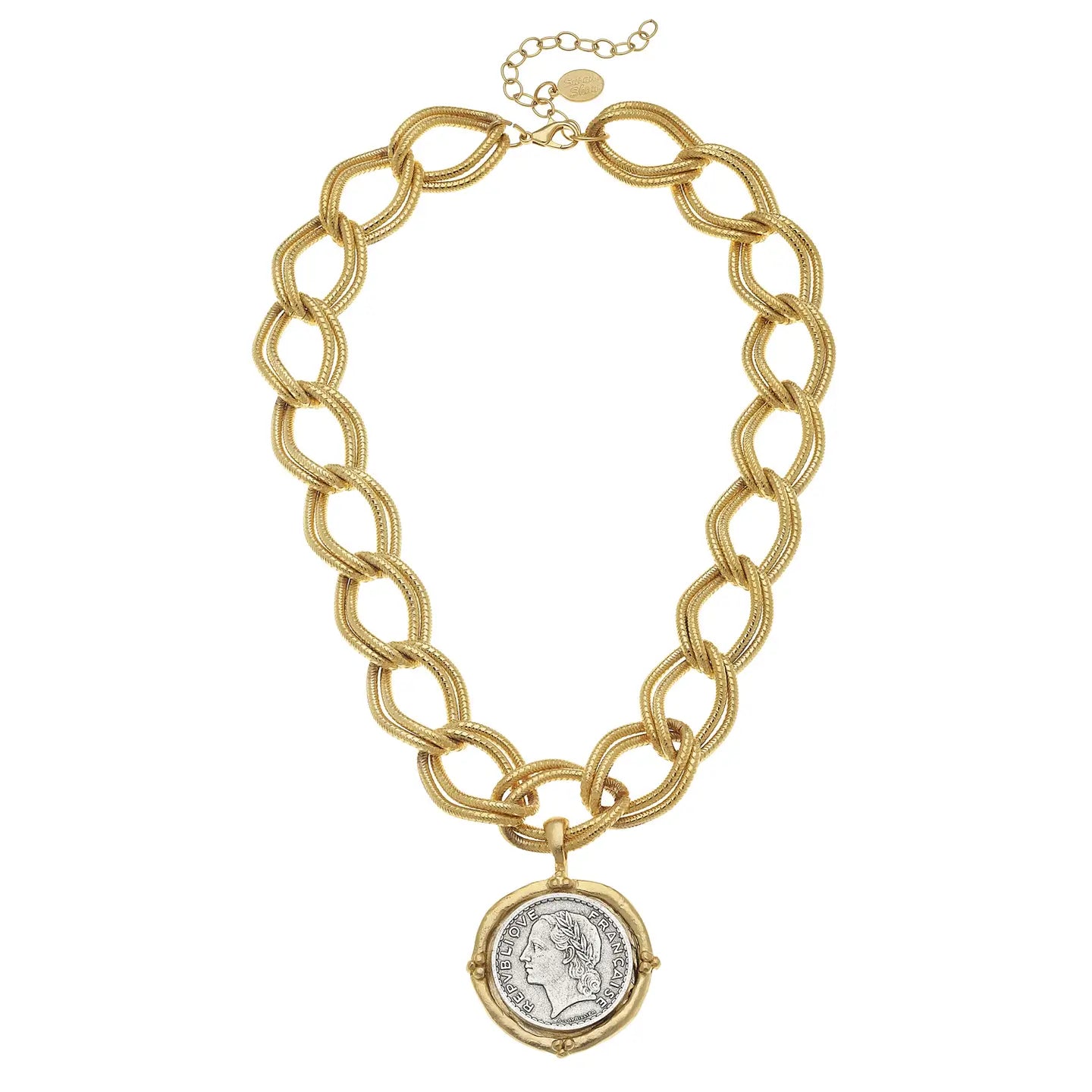Gold and Silver Coin On Gold Chain Necklace - Susan Shaw