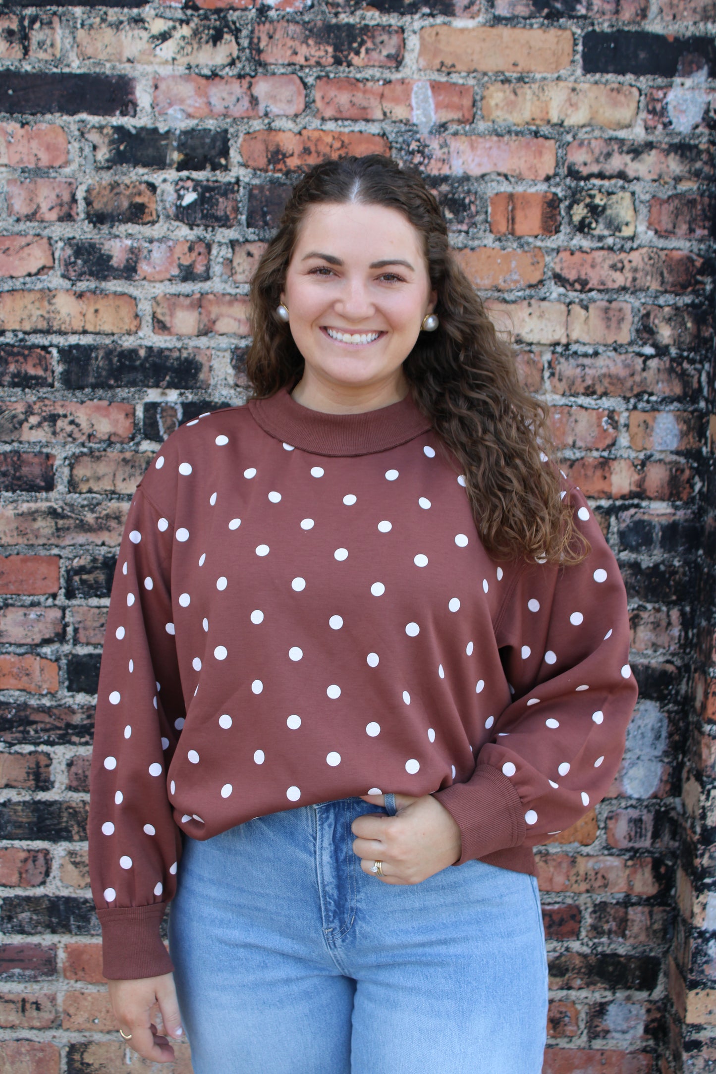 Penny Dot Mock Neck Pullover