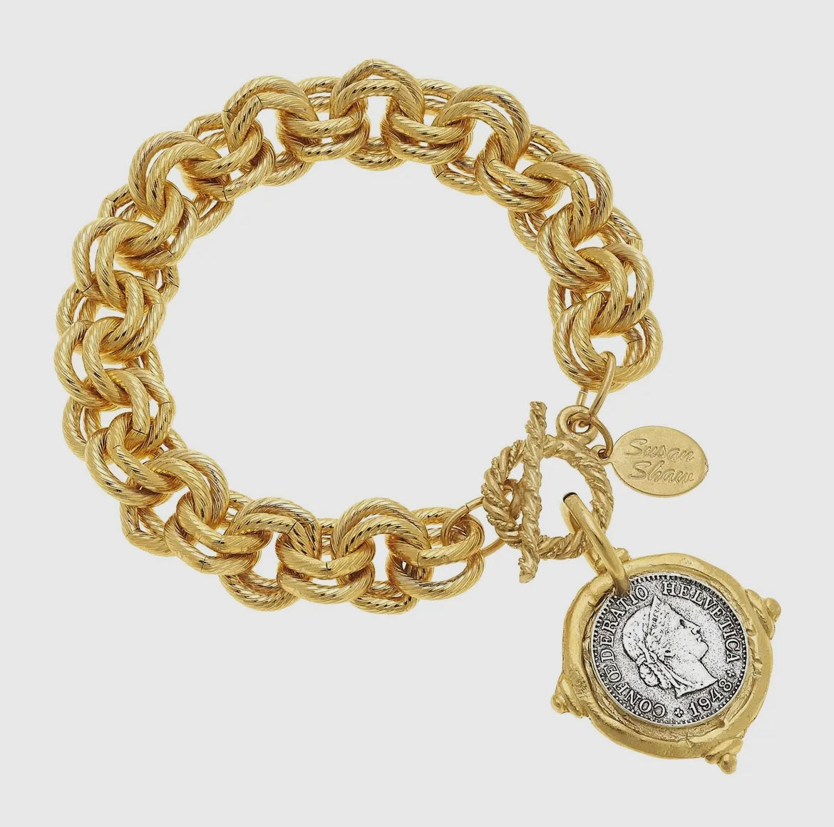 Gold and Silver Italian Intaglio Coin Bracelet - Susan Shaw