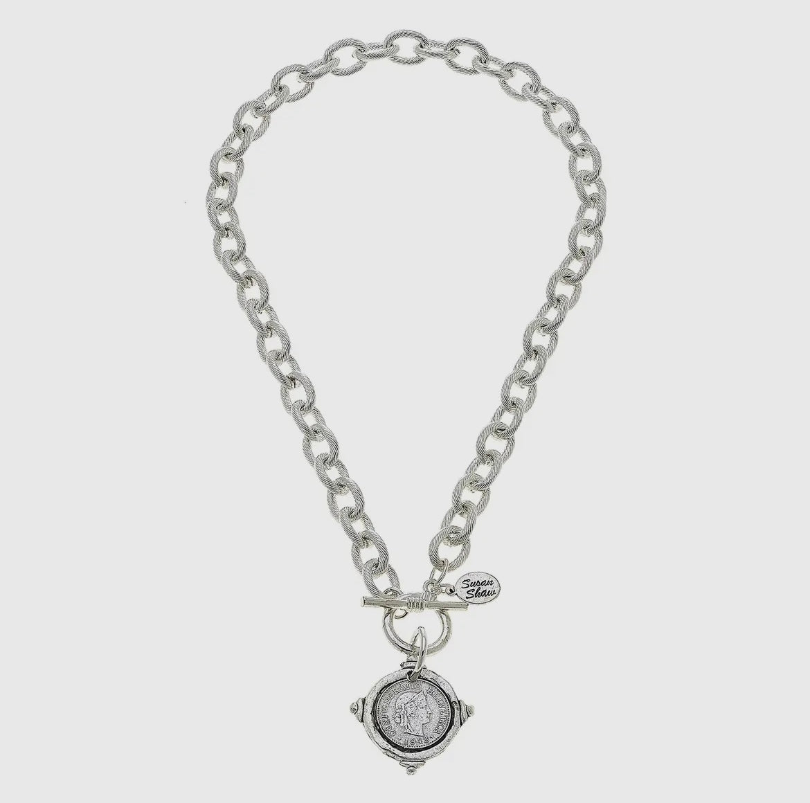 Handcast Silver Intaglio Coin Toggle Necklace - Susan Shaw