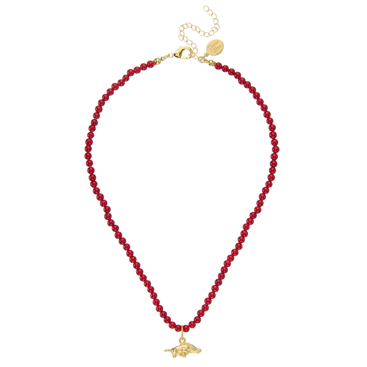 Gold Hog Mini on Red Necklace