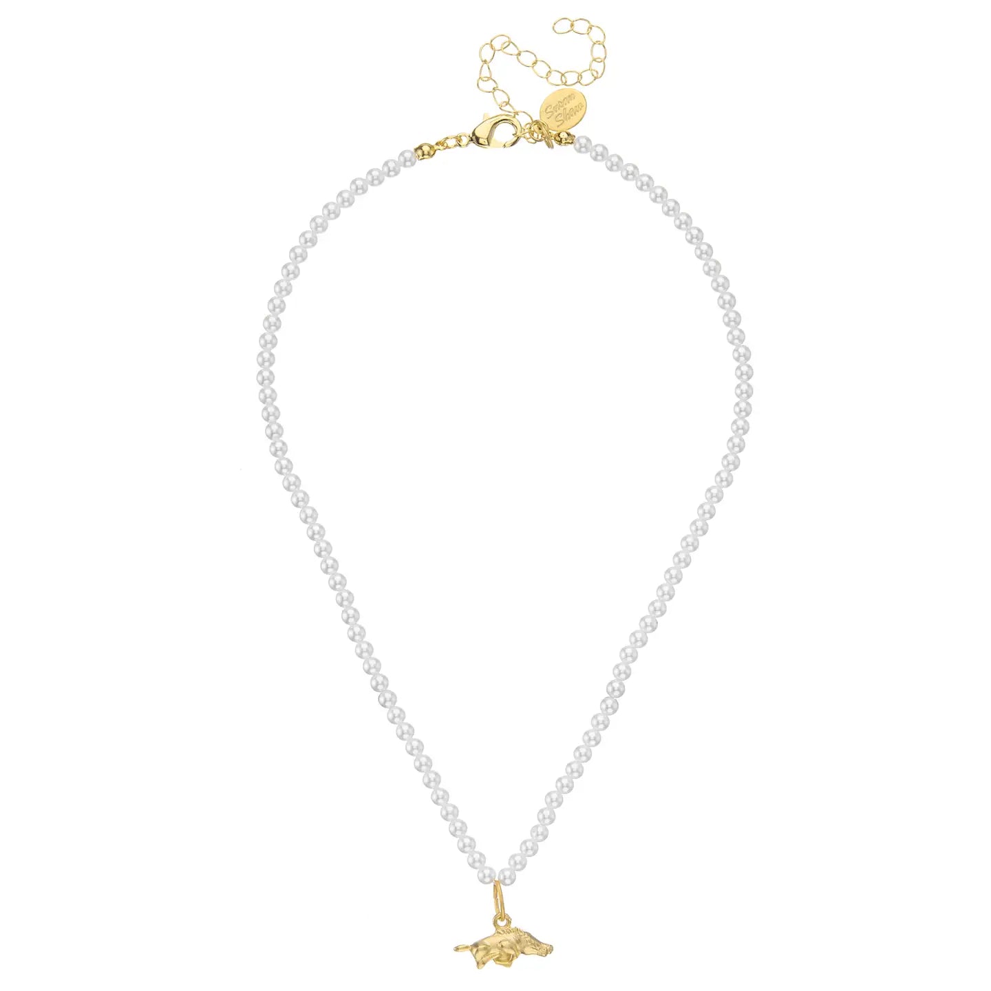 Gold Hog Mini on Pearl Necklace