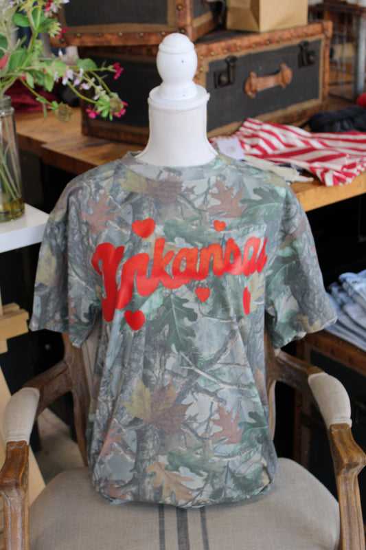 Arkansas Hearts Camo Tee- RED
