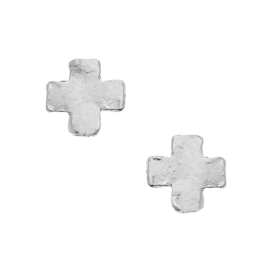 Small Silver Square Cross Studs