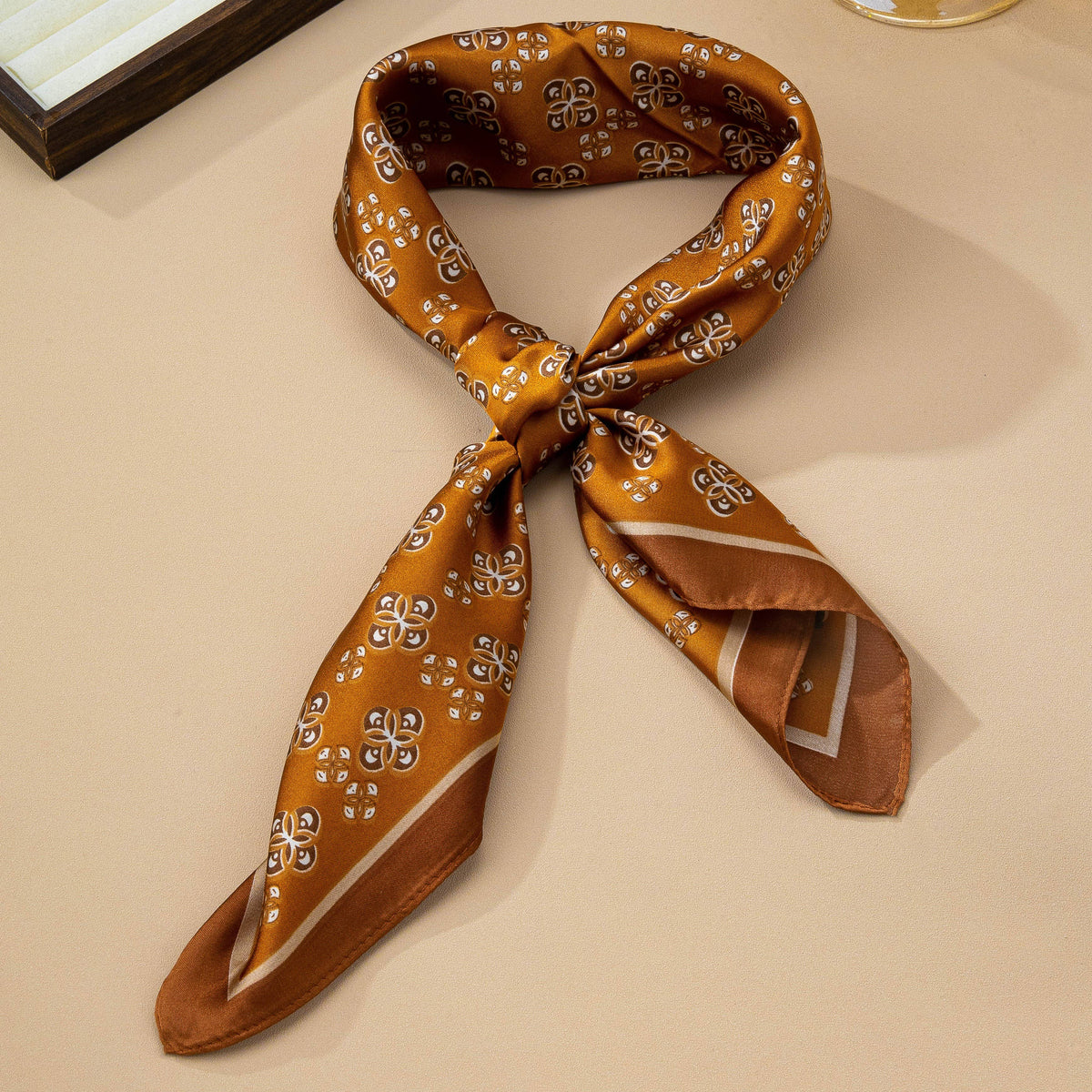 Geometric Tile Motif Color-Block Silky Scarf