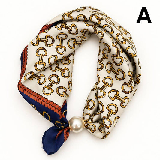 Silk Feel Pearl Magnetic Clasp Scarf Necklace