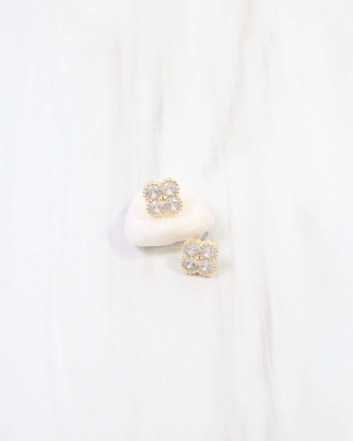Clovis CZ Clover Stud Earring WR Gold
