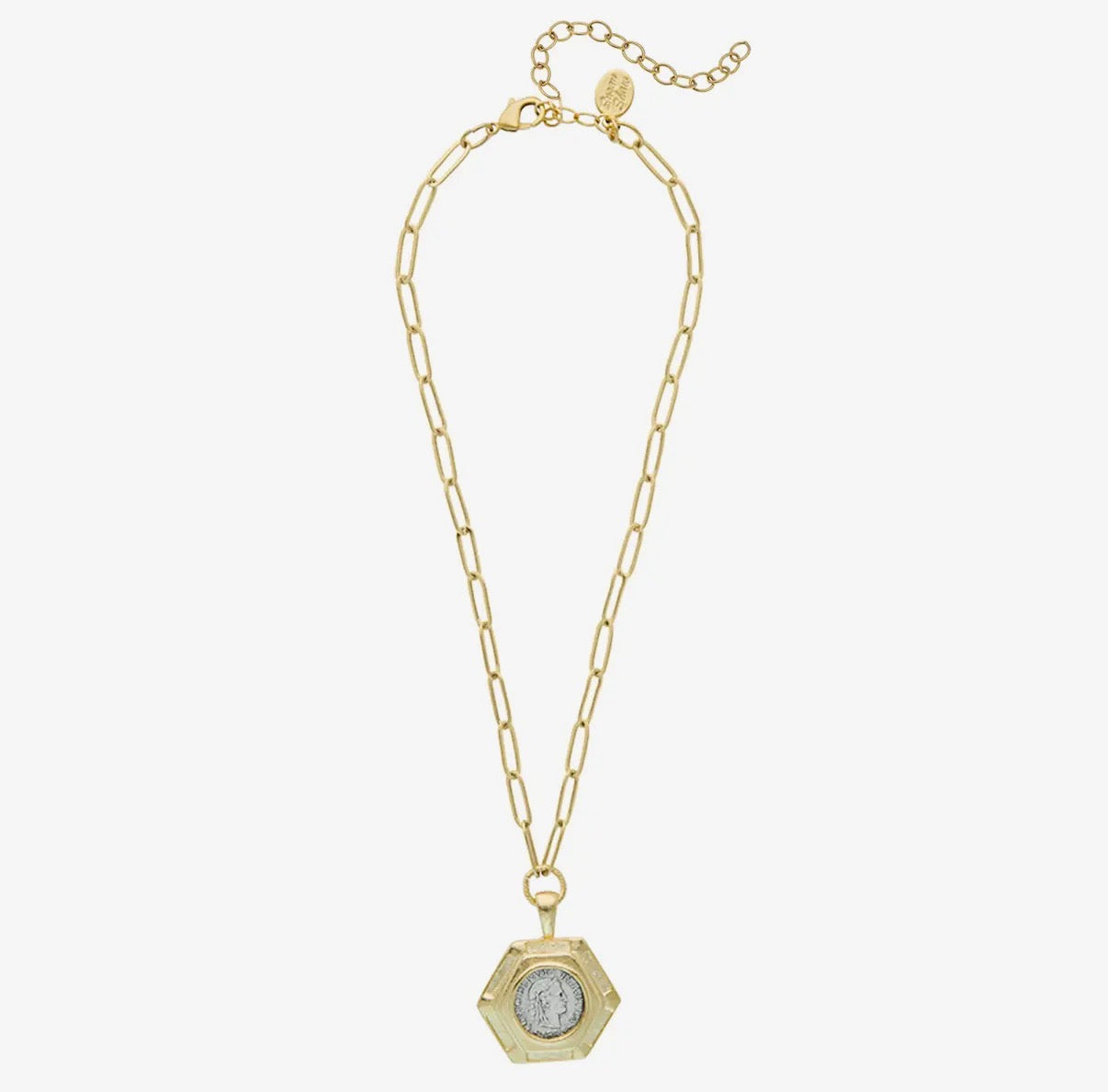 Mixed Metal Coin Paperclip Chain Necklace - Susan Shaw