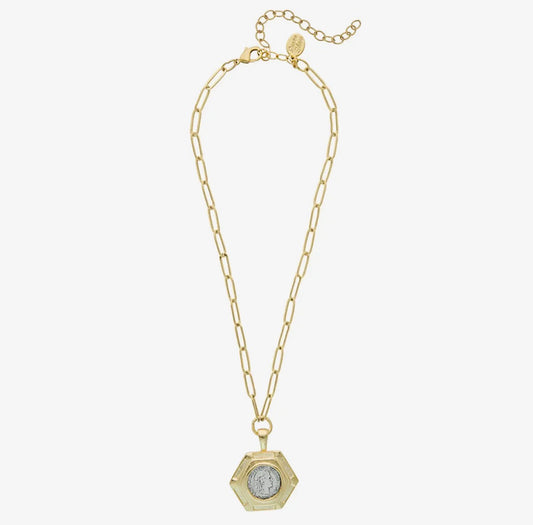 Mixed Metal Coin Paperclip Chain Necklace - Susan Shaw