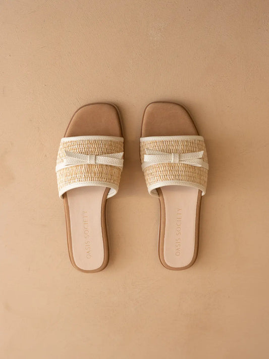 The Andrea | Natural Bow Raffia Slide