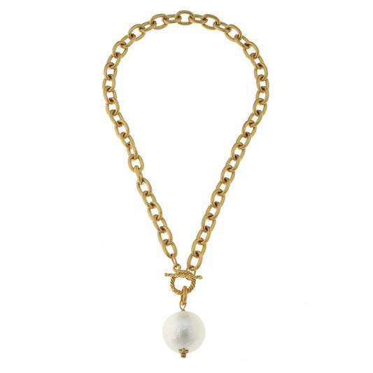 Cotton Pearl Gold Toggle Necklace - Susan Shaw