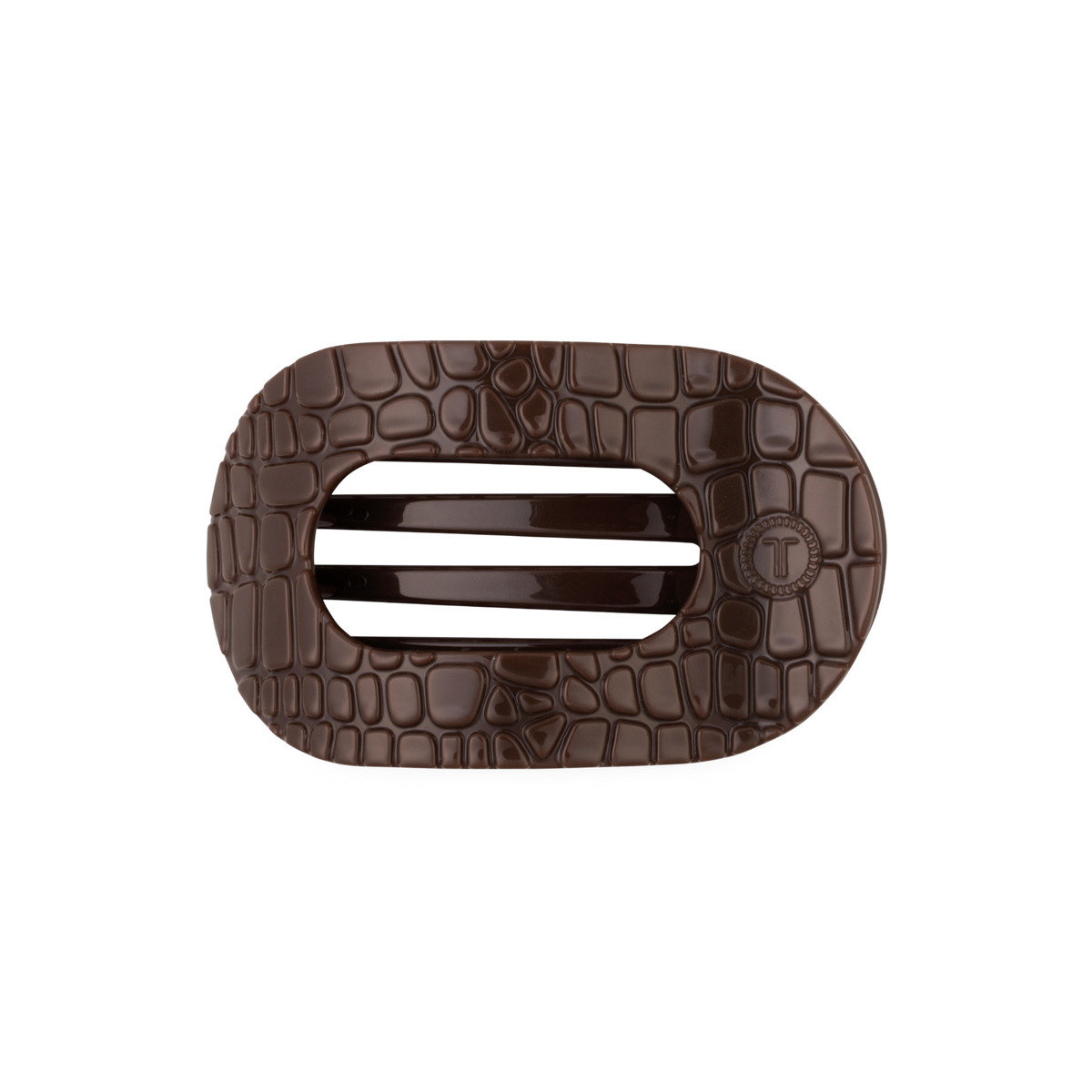 Brown Crocodile Medium Flat Round Hair Clip