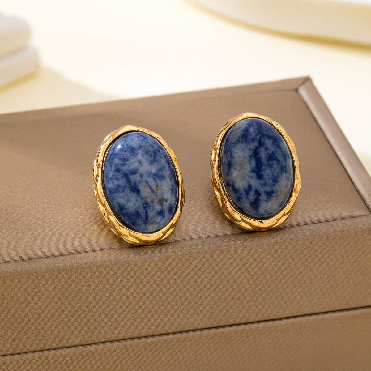 Natural Sodlite Marble Stone Stud Earrings