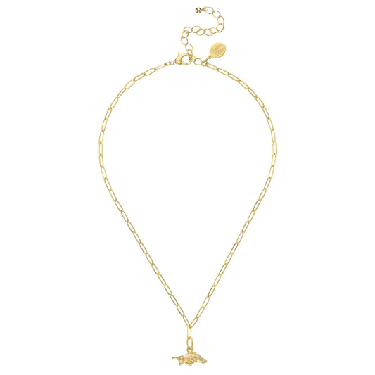 Gold Hog on Mini Paperclip Necklace - Susan Shaw