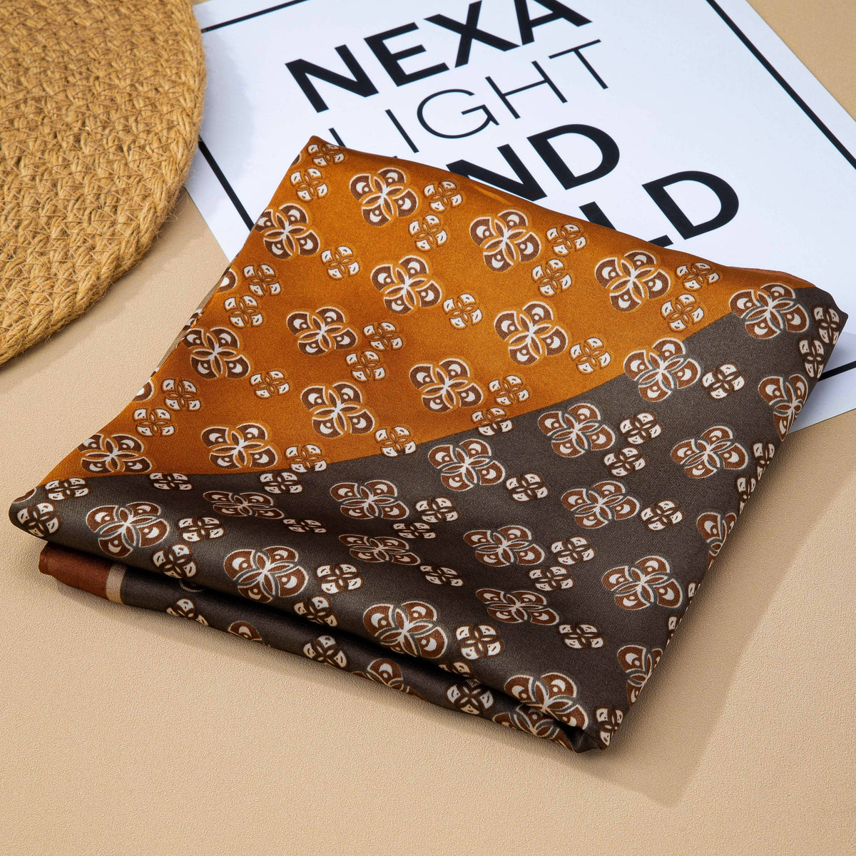 Geometric Tile Motif Color-Block Silky Scarf