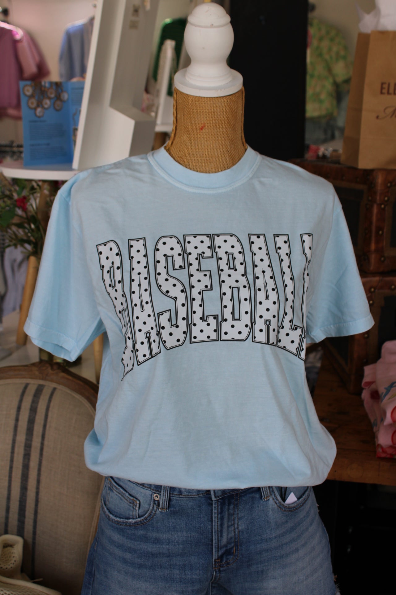 Baseball Polka Dot Tee - Chambray