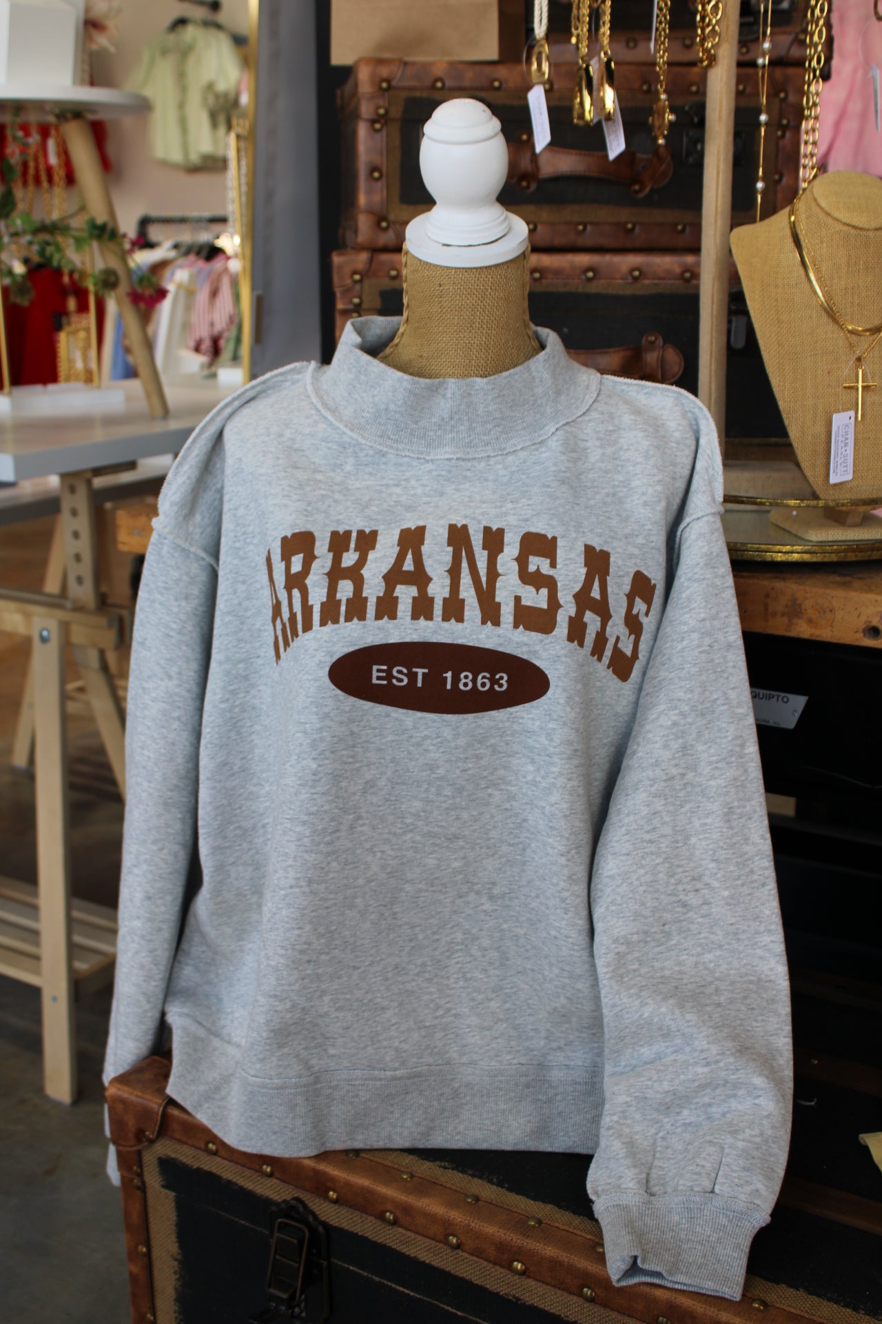 Arkansas Mock Neck Gray Sweatshirt