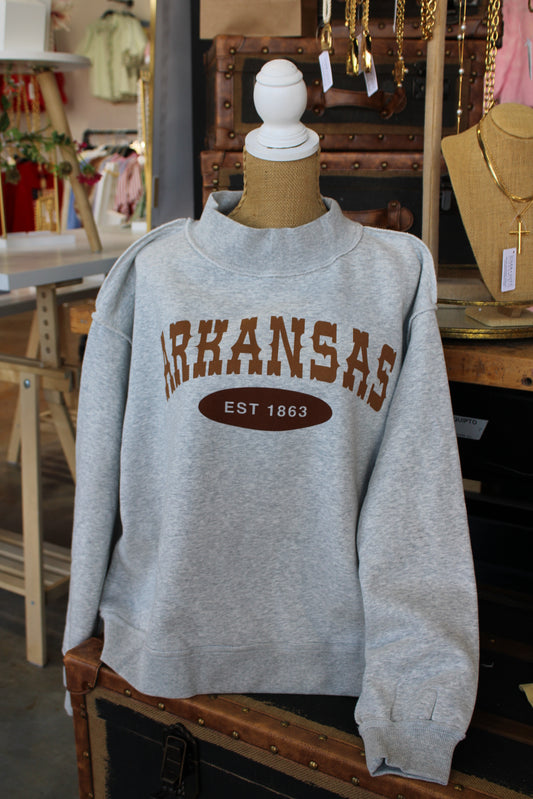 Arkansas Mock Neck Gray Sweatshirt