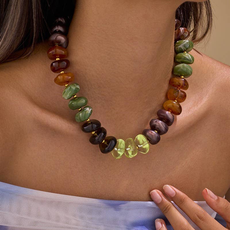 MULTI IRREGULAR BEADED NECKLACE