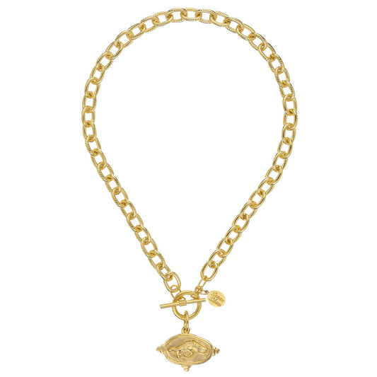 Wild Boar Intaglio on Gold Toggle Necklace - Susan Shaw