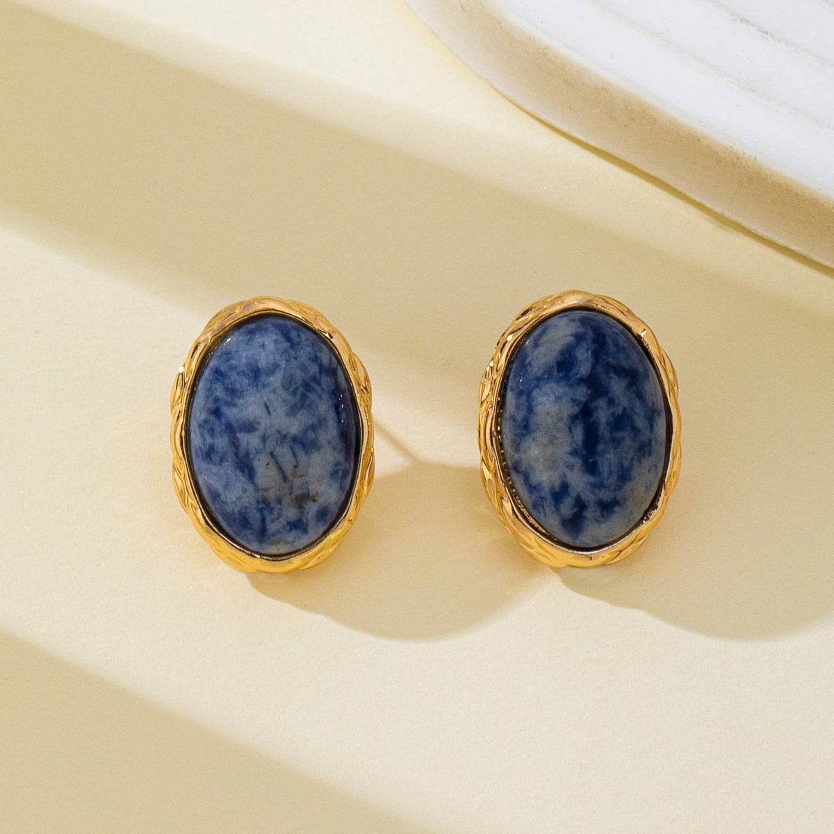 Natural Sodlite Marble Stone Stud Earrings