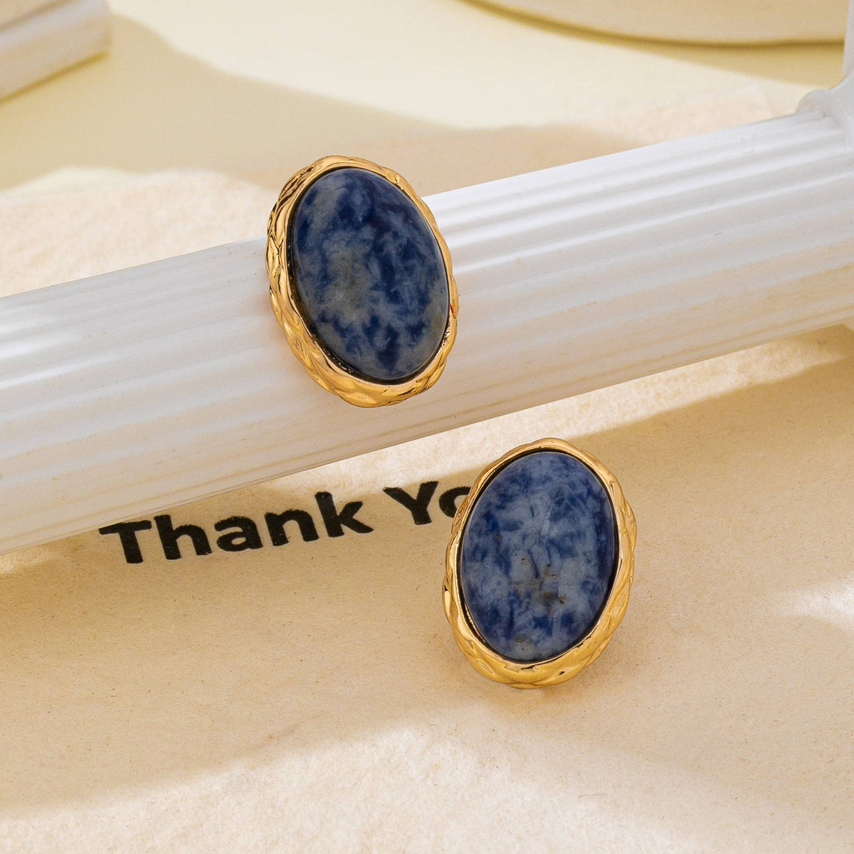 Natural Sodlite Marble Stone Stud Earrings