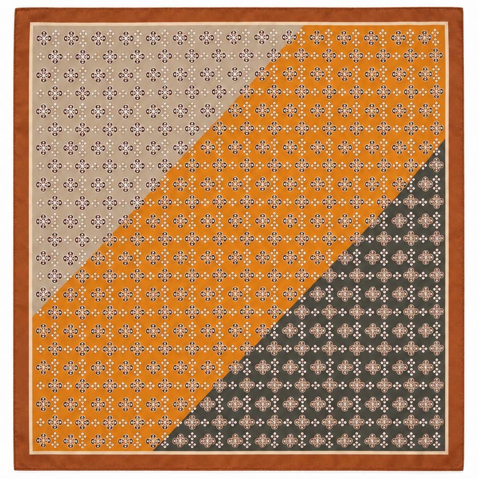 Geometric Tile Motif Color-Block Silky Scarf
