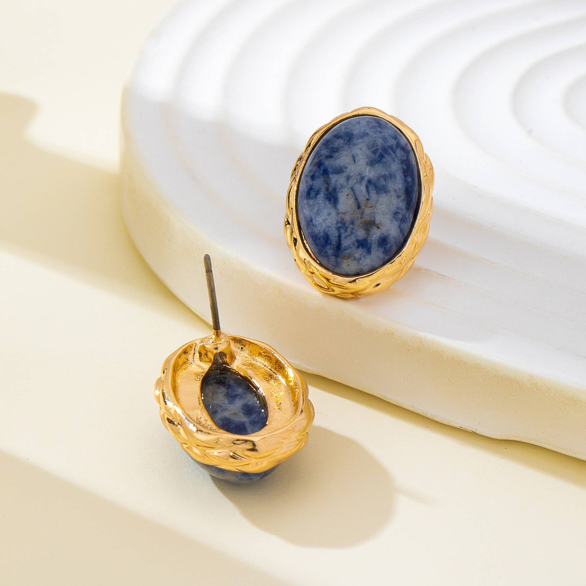 Natural Sodlite Marble Stone Stud Earrings