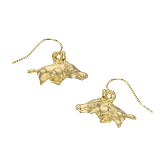 Gold Hog Charm Earrings - Susan Shaw