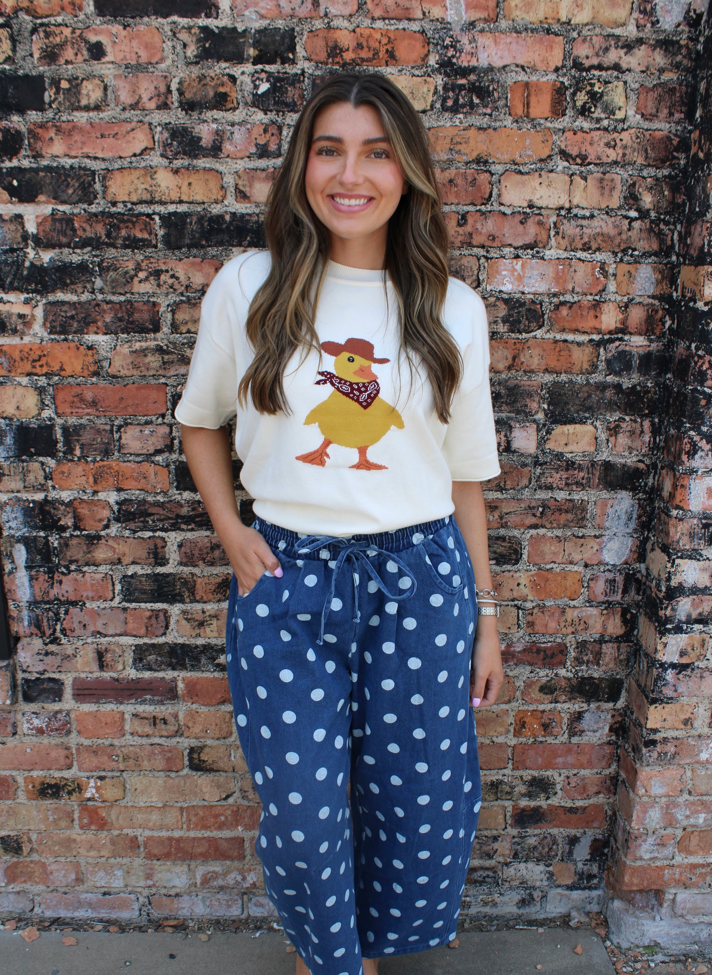 Polka Dot Denim Barrel Jeans