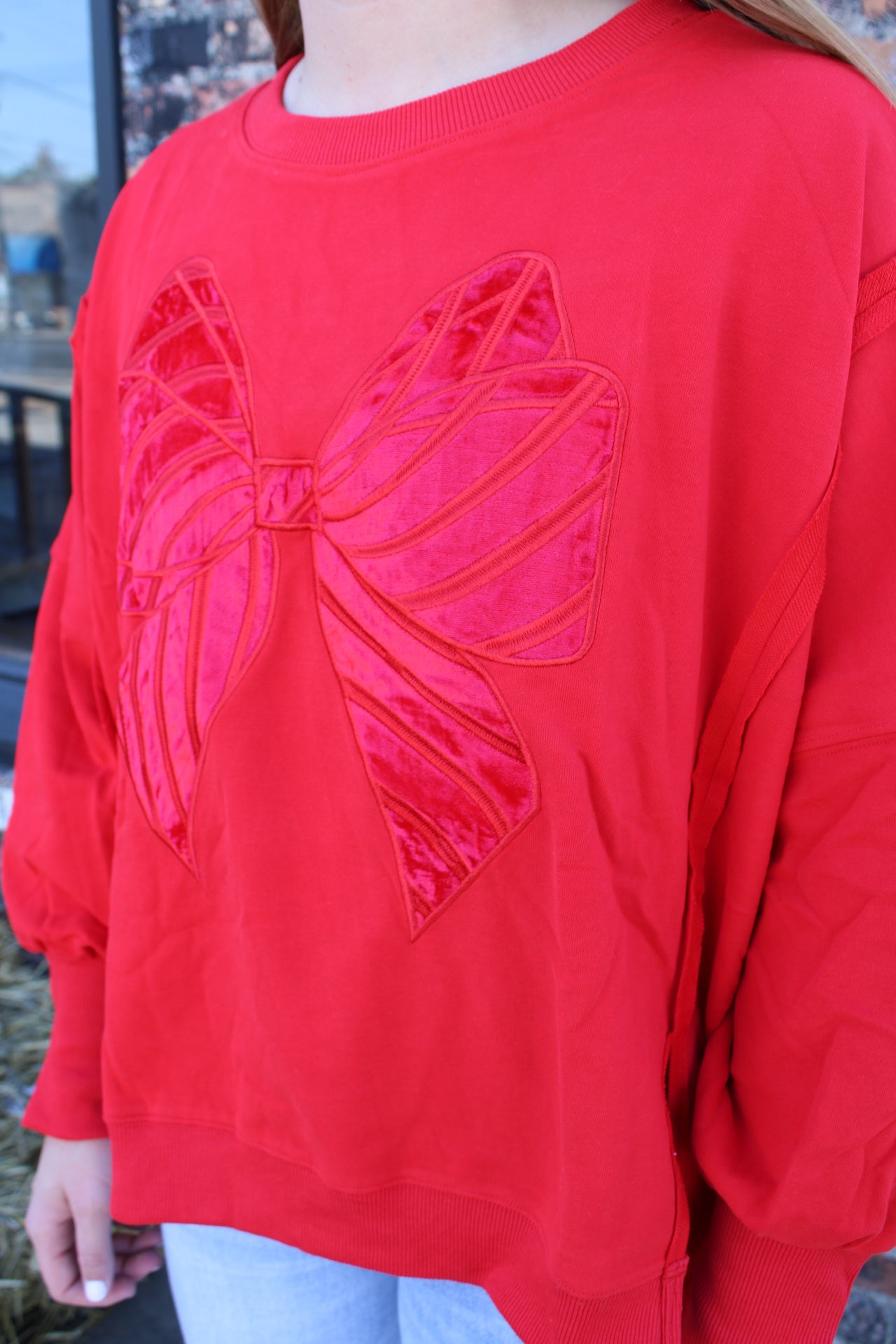 Velvet Bow Sweatshirt