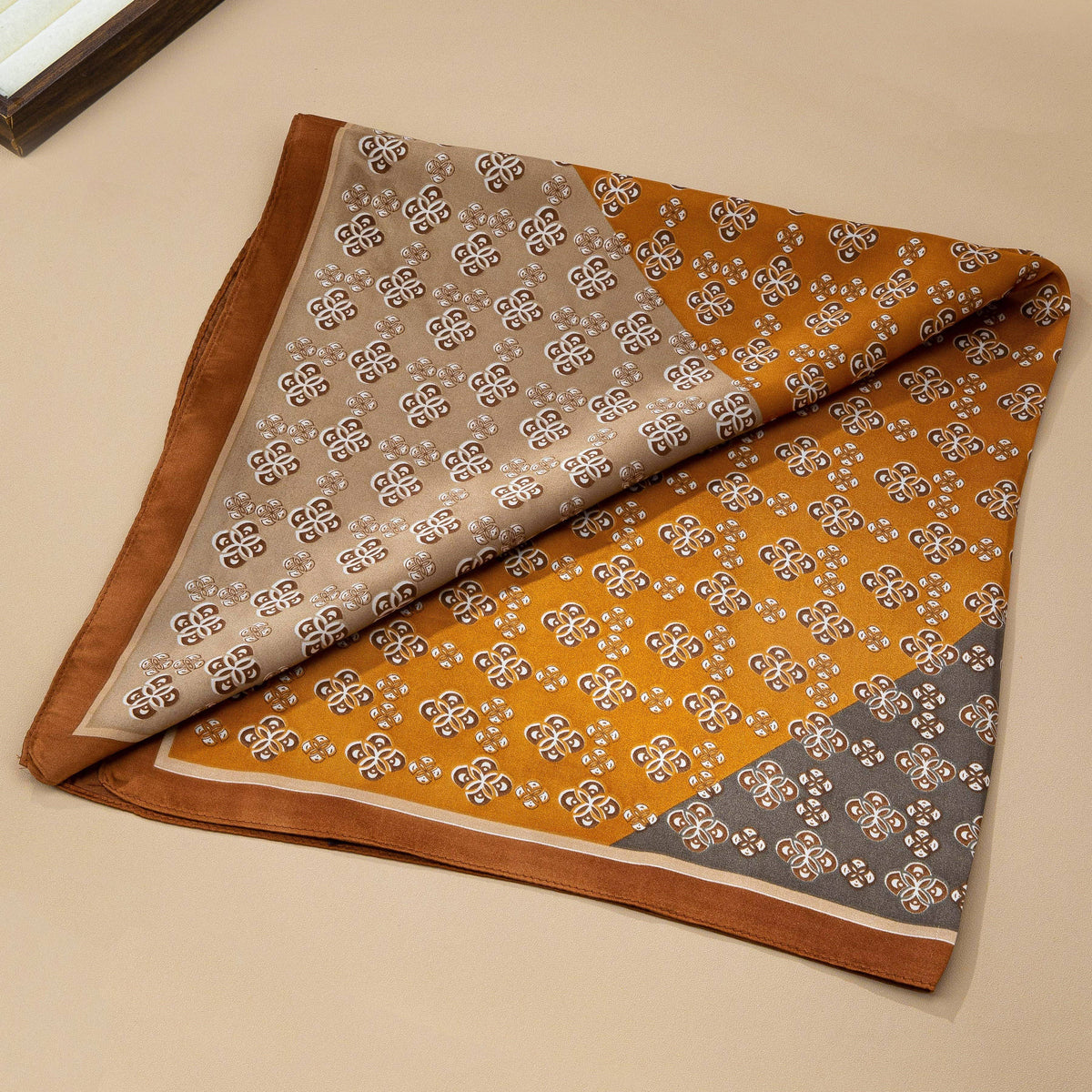 Geometric Tile Motif Color-Block Silky Scarf