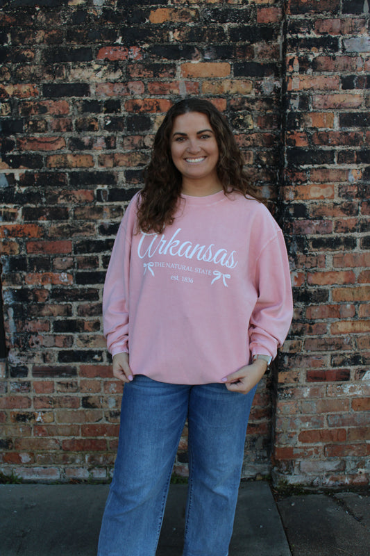 Arkansas Pink Bow Sweatshirt