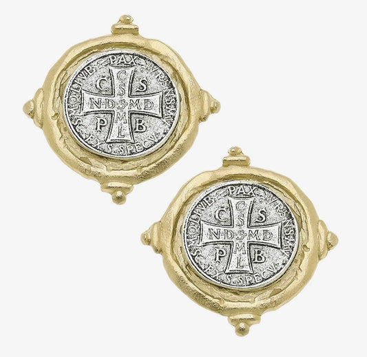 Gold/Silver St. Benedict Cross Earrings - Susan Shaw