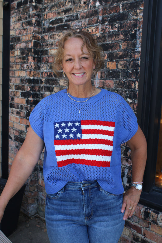 American Flag Sweater - Blue