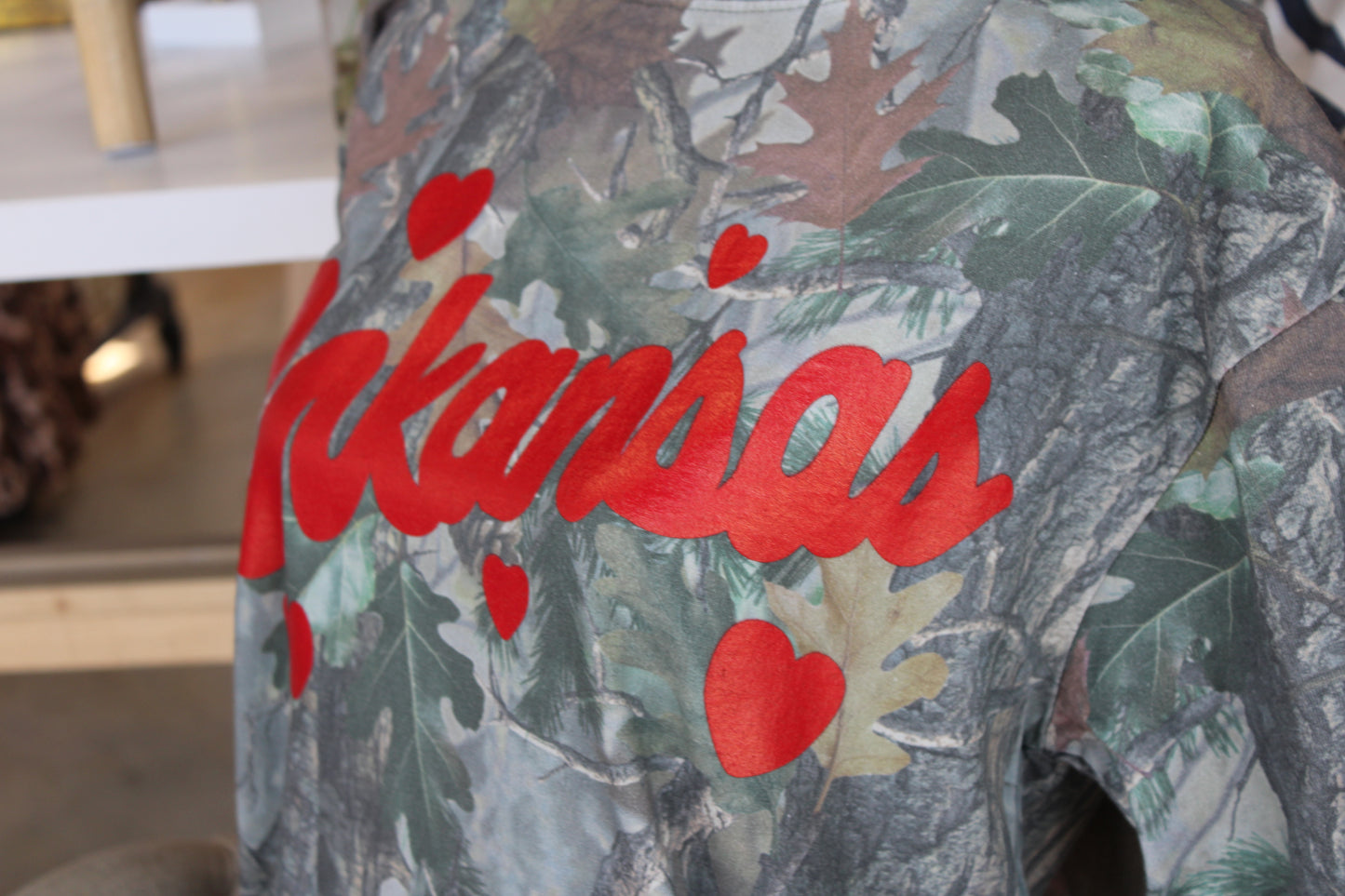 Arkansas Hearts Camo Tee- RED