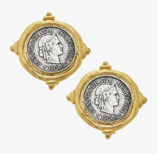 Gold/Silver Italian Intaglio Coin Earrings - Susan Shaw