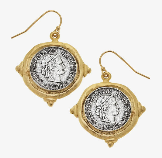 Gold/Silver Coin Wire Earrings - Susan Shaw