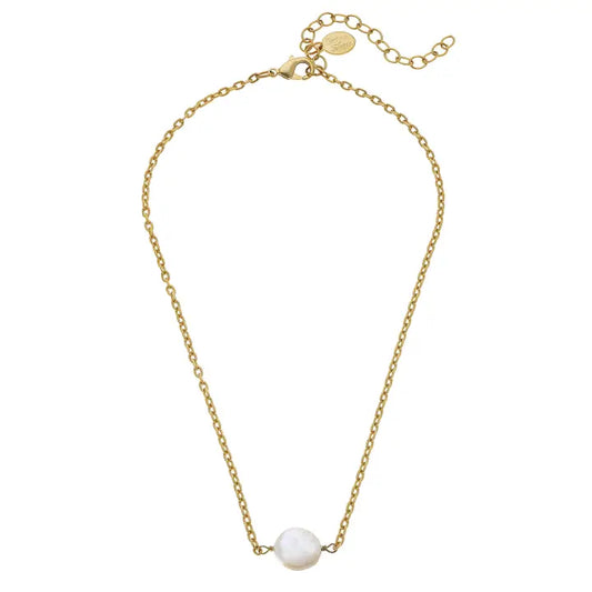 Genuine Coin Pearl on Gold Chain Necklace - Susan Shaw