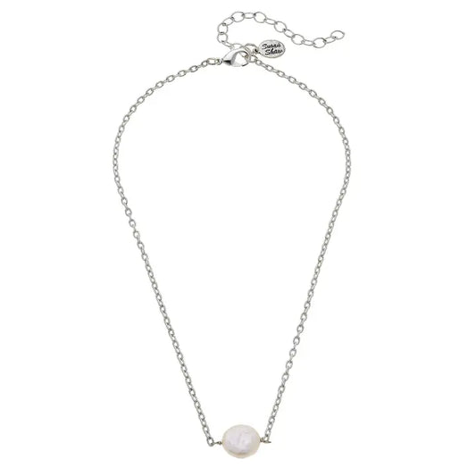 Genuine Coin Pearl on Silver Chain Necklace - Susan Shaw