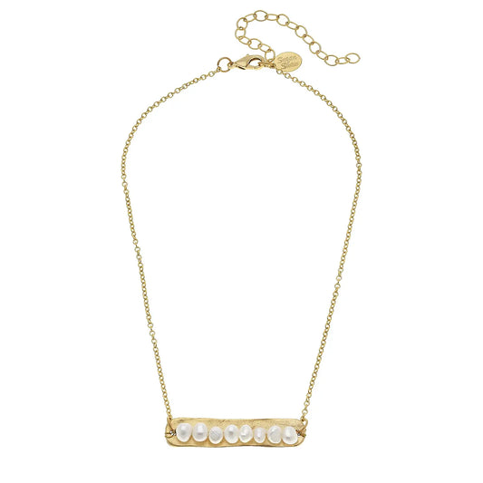 Genuine Freshwater Pearls on Gold Bar Necklace - Susan Shaw