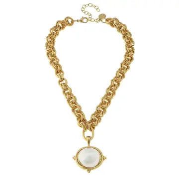 Gold Chain Necklace with Cotton Pearl - Susan Shaw