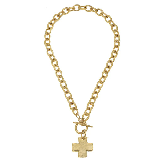Gold Cross Front Toggle Necklace - Susan Shaw