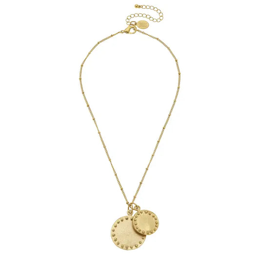Gold Double Coin with Dots Necklace - Susan Shaw