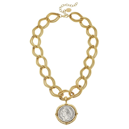 Gold and Silver Coin On Gold Chain Necklace - Susan Shaw